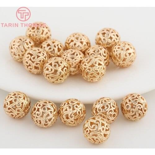 6PCS 8.5MM 10MM 24K Champagne Gold Color Plated Brass Hollow Round Beads High Quality Diy Jewelry Accessories