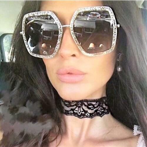 45287 Big Frame Shiny Sunglasses For Women Square Glasses UV400 Designer Fashion Female Shades