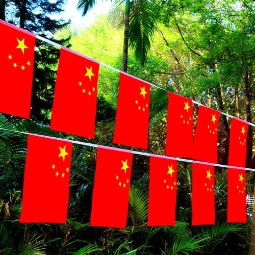 Aerlxemrbrae 14*21cm 25PCS 5Meter Chinese Polyester String Flag Hanging China Chinese National Flag Banner