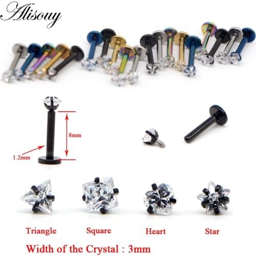 Alisouy 1pc 16G Titanium Anodized Internally Threaded Prong Top Gem Labret lip piercing Zircon labret ring Tragus Earrings