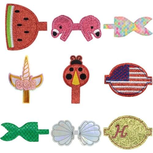 Faux Leather Hair Bows Pre Cut Shimmer Glitter Watermelon Unicorn Pattern Sheets 10pcs for DIY Baby Girls Hair Bows Making