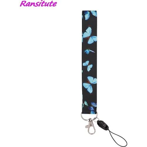 R2032 Blue Monarch Butterfly Short Lanyards Id Badge Holder Keychain ID Card Pass Gym Mobile Badge Holder Lanyard Key Holder
