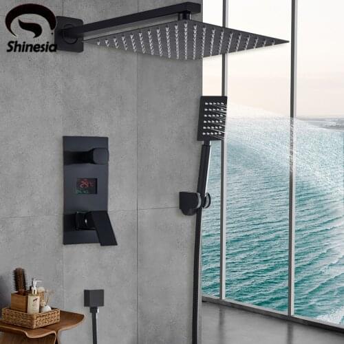 Black Shower Faucet Bath Shower Faucet System Shower Set Digital Temperature Display Shower Mixer Bathtub Tap Bathroom Faucet