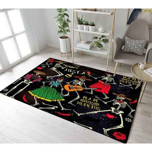 Sing Dance Skeleton Guitar Red Rose Indoor Childrens Carpets Living Room Floor Cushion Kitchen Area Rugs Bathroom Non-Slip Mat
