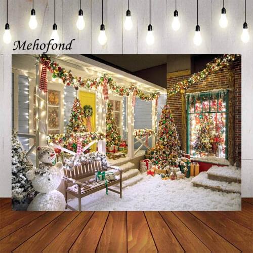 Mehofond Christmas Snowman Photography Background Snowy Christmas Trees Window Newborn Baby Child Portrait Backdrop Photo Studio