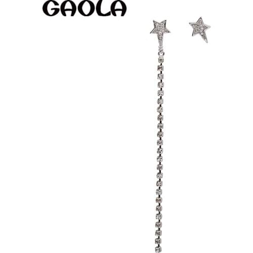 GAOLA Long Star Trendy AAA Cubic Zirconia Earring Silver Color Dangle Earrings Luxury Jewelry for Woman GLE6822Y