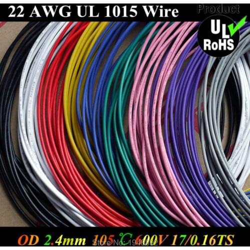 5Meters Flexible Stranded of 22AWG UL1015 Diameter 2.4mm 105 degree 600V Electronic Wire Conductor To Internal Wiring