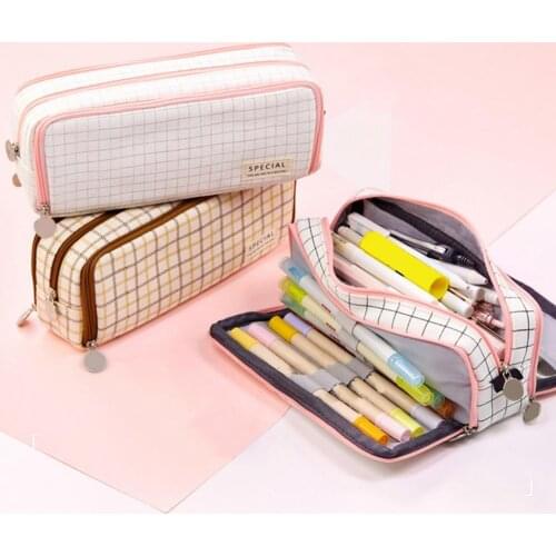 Canvas Portable Multi Compartments Canvas Pencil Bag Durable Pencil Case Multi Pen Slots for School