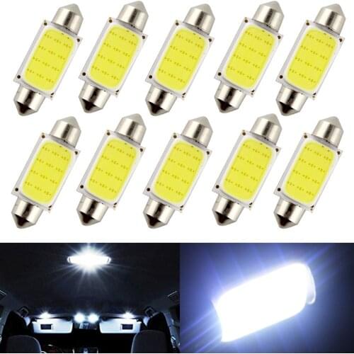 Kebedemm 10Pcs Dc12V Car Reading Light Cob 31Mm/36Mm/39Mm/42Mm White Car Festoon Interior Light Dome Lamp