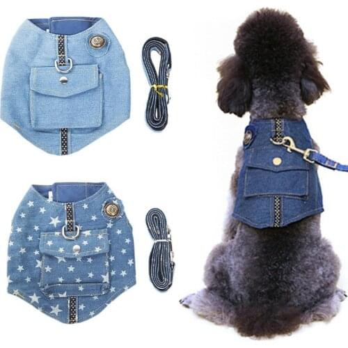 Pet Cat And Dog Harness And Leash Set Denim Vest Jacket Comfortable And Soft Mesh Padding Pet Supplies