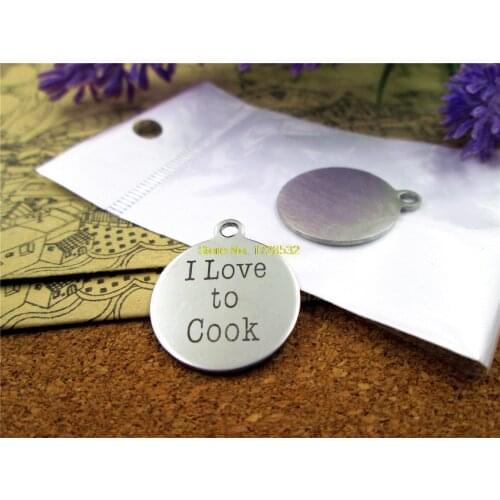 20pcs--20mm stainless steel circle round "I love to cook"one side DIY Charms Pendants
