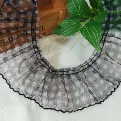 1Yard Best Selling Plaid Ribbon Blue Lace Fabric Wedding Guipure 7cm Black Lace Material Appliques Laces Collar For Clothes PL13