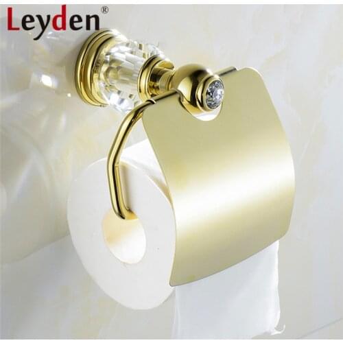 Leyden Luxury Golden Brass& Crystal Toilet Paper Holder European Royal Wall Mounted Tissue Paper Holder Bathroom Accessories