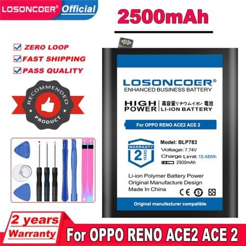 LOSONCOER Top Brand 100% New 2500mAh BLP783 Battery For OPPO RENO ACE2 ACE 2 BLP783 Mobile Phone Battery