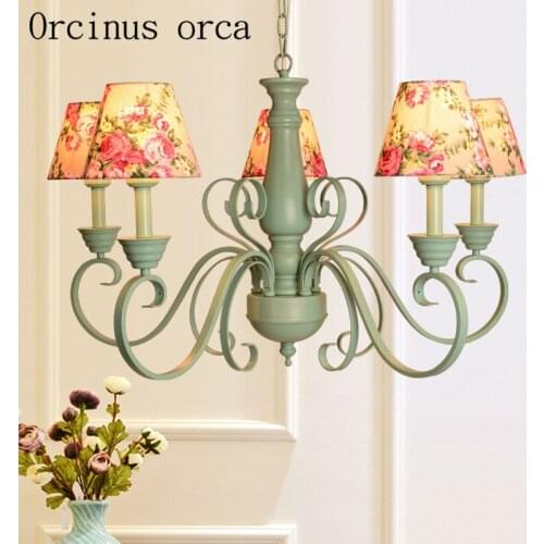 American country green chandelier living room bedroom French garden simple fashion iron Chandelier free shipping