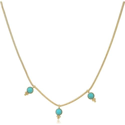 Statement Women Choker Necklace with Turquoise Elegant 14K Stainless Steel Snake Chain Necklace Choker Collar Jewelry Gift