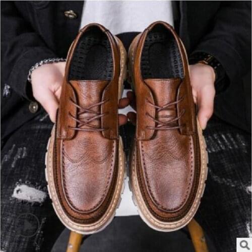 Fashion Mens Leather Casual Shoes British Style Retro Black Business Shoes Low Top Martins Trend Street Tooling Footwear