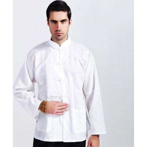 Male spring and autumn top tang suit shirt long-sleeve chinese style vintage tai chi clothing white basic shirt