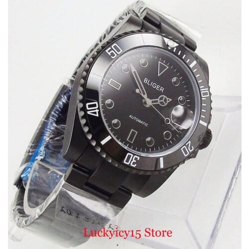 BLIGER Brand Self Winding Men Wristwatch 40mm PVD Case Date Function Sapphire Glass Rotating Bezel MIYOTA Movement