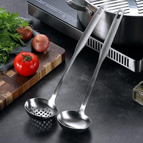 2pcs/set 304 Stainless Steel Deepening Slotted/Soup Spoon Set Cooking Hot Pot Spoon Kitchen Little Kitchen Utensils Cooking Tool