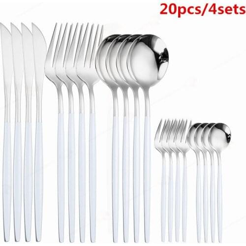 Stainless Steel White Silver Cutlery Set Dinnerware Set Silverware Tableware Fork Knife Spoon Set Christmas Gift Dropshipping