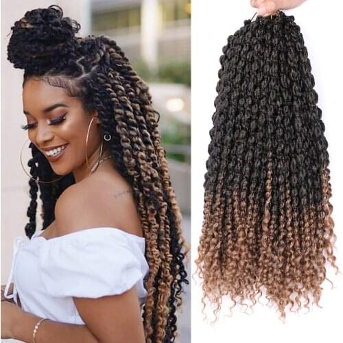 Natifah Crochet Hair Extensions Synthetic Braiding Hair Faux Locs Spring Twist Hair Curly Ends Ombre Bug 1B Color 14 Inch 75g