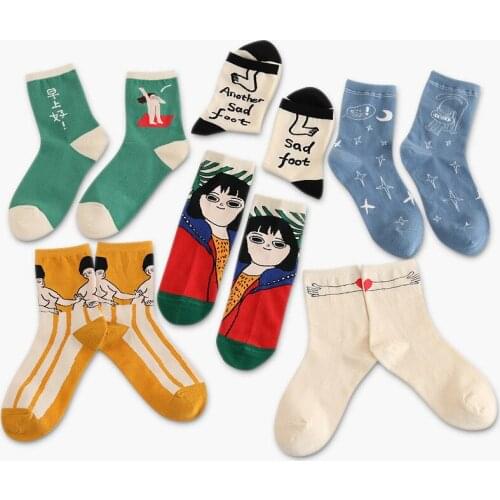 2018 New Harajuku High Quality Color Cute Childlike Illustration Ladies Socks Novelty Fun Cartoon Socks Dress Chaussettes sokken