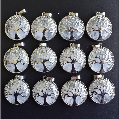 Wholesale 12pcs/lot new fashion natural white crystal alloy tree of life Pendants for jewelry accessories marking free shipping