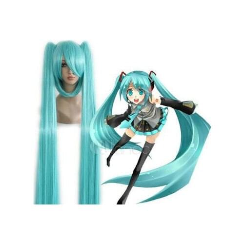 Zhaoxia++01348@Q8@Cosplay Light Blue Straight With Two Ponytails Wig 100cm