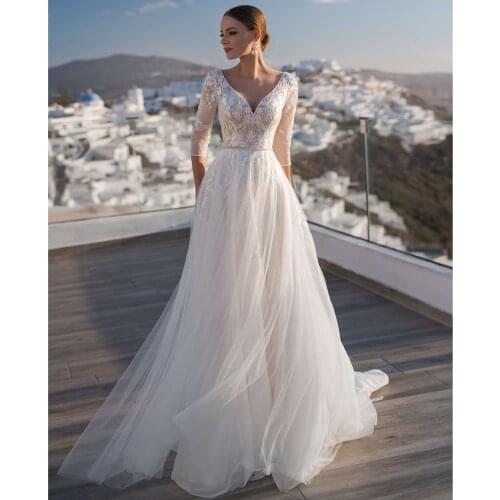 Romantic Boho A Line Wedding Dress 2021 Beach Appliques Tulle Beading Sashes Mariage Vestido De Noiva White Bridal Gowns
