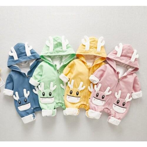 Christmas Baby Rompers Newborn Infant Girls Boys Jumpsuit Cartoon Deer Long Sleeve Hooded Clothes Xmas Baby Costumes