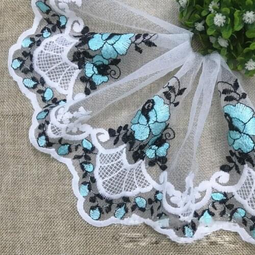 30Yards Mesh Net Embroidery Lace Trim Floral Applique 17cm Wide DIY Handmade Accessories Textile Fabrics