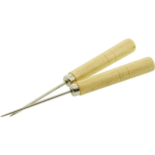 5Pcs Useful Leather Wood Handle Awl Hole Hook Tools Leather Craft Stitching Sewing Awl For Handmade Repair Craft Accessories