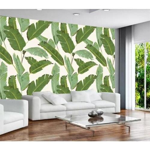 Modern simple tropical rainforest botanical banana leaf idyllic large fresco cafe lounge custom personalized wallpaper