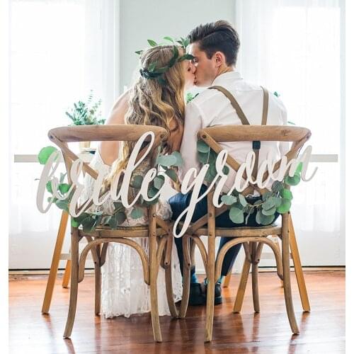 Bride and Groom Chair Signs for Wedding, Hanging Chair Sign Acrylic Wedding Signs Bride & Groom Calligraphy Chair Signs