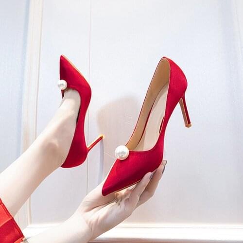 Women Bride Wedding Shoes Ladies Stiletto Heel Pointed High Heels Pearl Silk Satin Single Shoes Elegant Womens Pumps 6CM/8CM