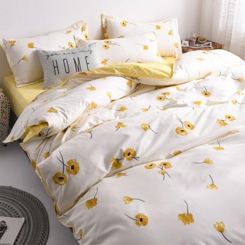 Japanese Simple 4Pc Printed Bedding Bed Linen Bed Sheet Quilt Cover Pillow Case Autumn and Winter Bedding Linen Set Home Textile