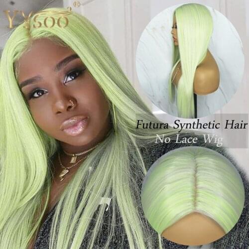 YYsoo Green Highlights 60 Color Long Silky Straight Japan Futura Synthetic Hair No Lace Wig Middle Part Full Machine Made Wigs
