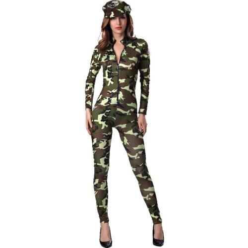 Army Green Female Officer Camouflage Uniform Women Sexy America U.S.Army Military Scouting Jumpsuit Theme Party Cosplay Costume
