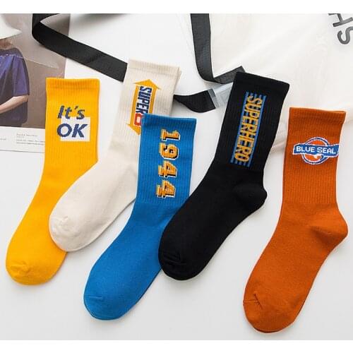 Women Cartoon Letter Patterned Cotton Socks Original Couples Casual Funny Socks Streetwear Sports Breathable Trendy Sox