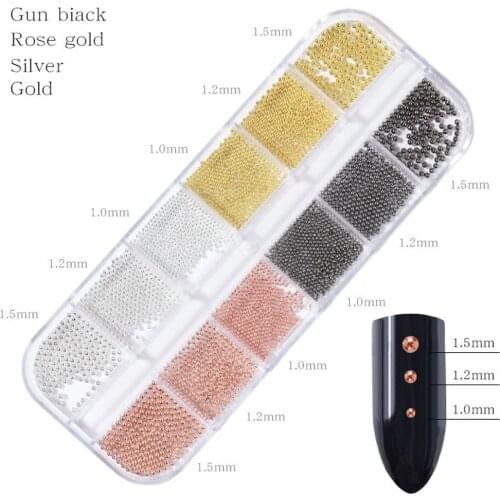 12 Grids Nail Art Tiny Steel Caviar Beads 1-3mm Mixed Size 3D Design Rose Gold Silver Jewelry Manicure DIY Nail Decoration Tools
