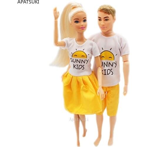 2sets/lot White T-shirt Yellow Pants Shorts for Ken Boy Doll Accessories Fashion Clothes Dress for Barbie Doll Outfits 1/6 Toys
