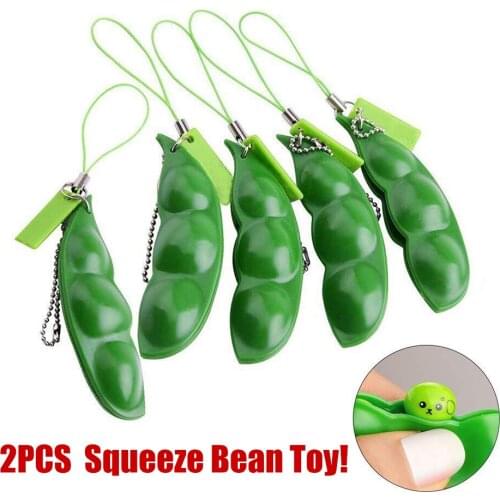 2PCS Fidget Toys Decompression Edamame Toys Squishy Squeeze Peas Beans Keychain Cute Stress Adult Toy Rubber Boys Xmas Gift