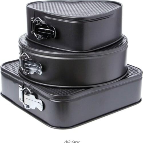 3Pcs Stainless Steel Heart/Round/Square Springform Pan Cake Baking Mold Non-stick Bakeware Mould Cooking Tool Bottom Buckles