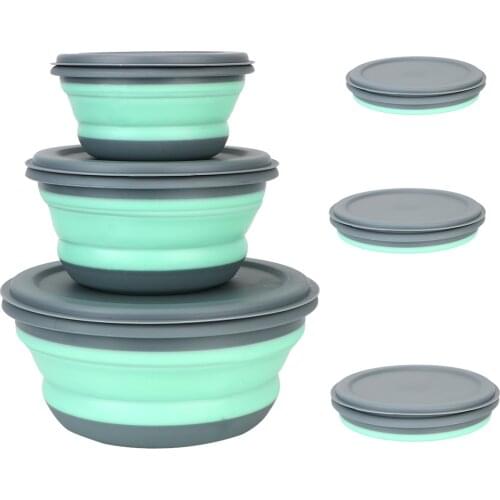 3Pcs/Set Silicone Folding Lunch Box with Lid Portable Picnic Camping Bowl Set Kitchen Tableware Kit Foldable Fruit Salad Bowl