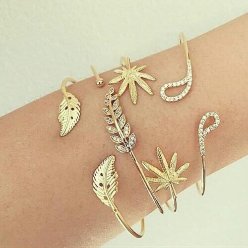 4 Pcs/ Set New fashion jewelry gold color crystal leaves shape bangle Set Women Fashion Apparel Jewelry Valentines Day Gift
