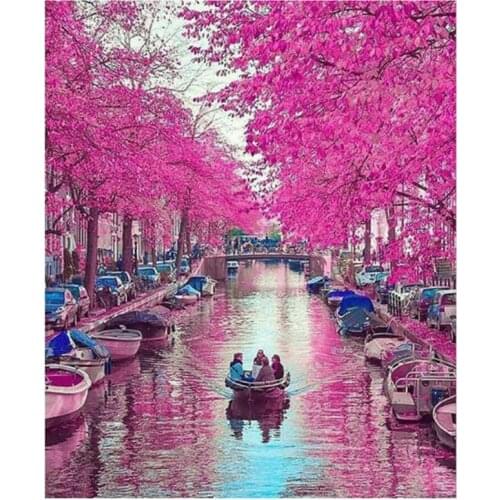 5D DIY Full Round Square Cherry Blossoms Landscape Diamond Painting Cross Stitch Embroidery Rhinestone Mosaic Decor FC875