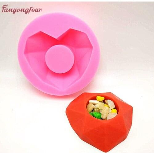 Diamond cutting surface Heart-shaped 3D silicone mold Candlestick Modeling pots DIY cement concrete silicone mold