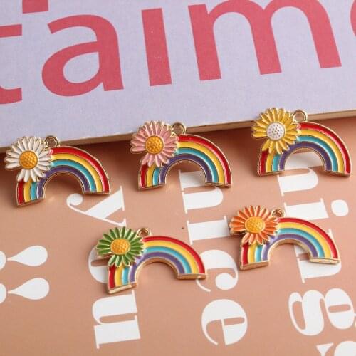 ApeUr 10pcs/pack Enamel Daisy Rainbow Metal Charms DIY Bracelets Floating Pendants Fit Jewelry Making Phone Case Decor 18*25mm