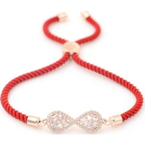 Sparkling Full Micro Inlay Zircon Crystal Digital 8 Infinity Bracelet For Couples Women Red Thread Rope Bracelets Lovers Gift